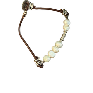 Silpada B1062 Leather Bracelet with Freshwater Pearls and Silver Accents